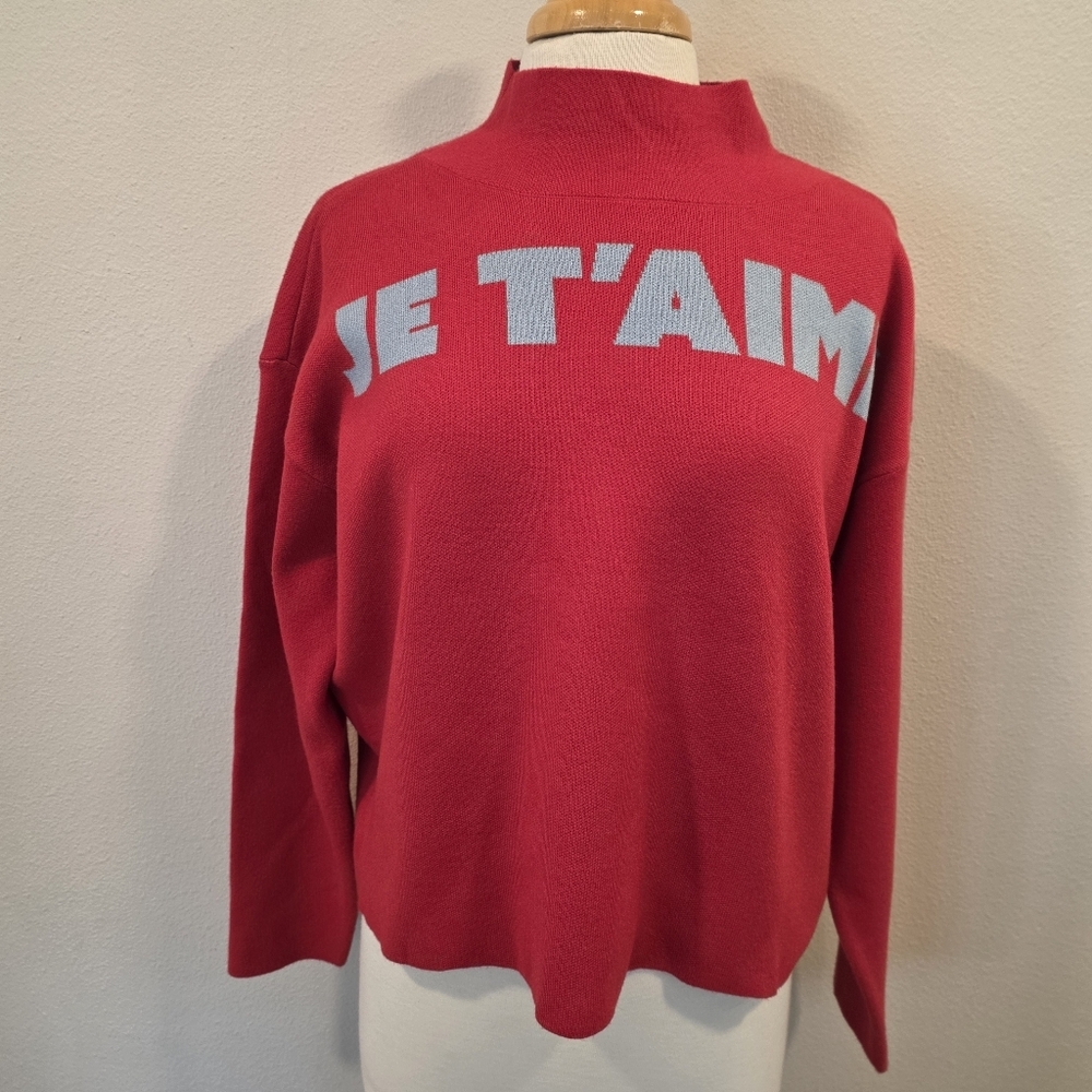 Anthro Maeve The Carys Mock-Neck Je T'aime Red Sweater - Picture 3 of 6